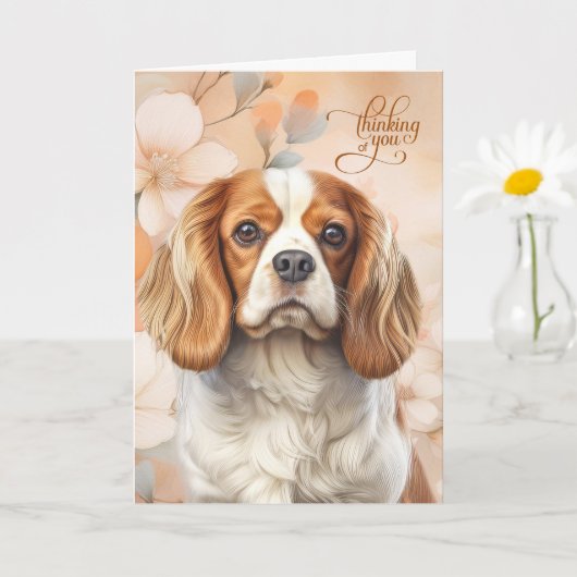 Cavalier King Charles Dog Blossoms Thinking of You Kaart (Kleine Plant)