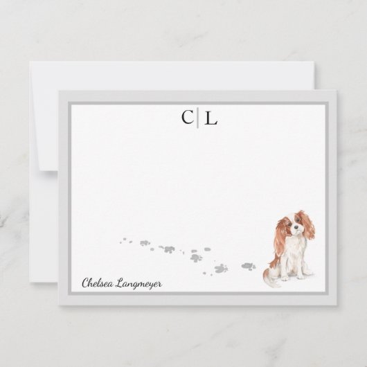 Cavalier King Charles Dog Gray Border Monogram Notitiekaartje (Voorkant)
