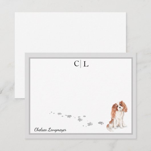 Cavalier King Charles Dog Gray Border Monogram Notitiekaartje (Voorkant / Achterkant)