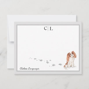Cavalier King Charles Dog Gray Border Monogram Notitiekaartje