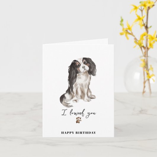 Cavalier King Charles Dog Paw Puppy Pets Birthday Kaart (Gele Bloem)