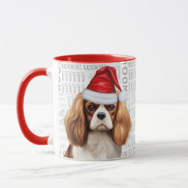 Cavalier King Charles Dog Santa op houten achtergr Mok