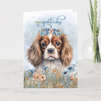 Cavalier King Charles Dog Wildflowers Mother's Day Feestdagen Kaart