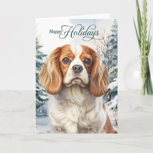 Cavalier King Charles Dog Winter Forest Christmas Feestdagen Kaart (Voorkant)