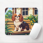 Cavalier King Charles driekleur op een bank Muismat (Met muis)