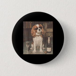 Cavalier King Charles drinkt champagne grappig Ronde Button 5,7 Cm