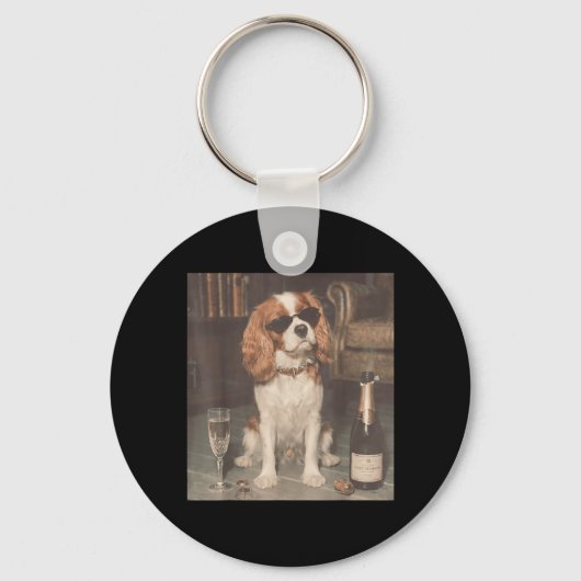 Cavalier King Charles drinkt champagne grappig Sleutelhanger (Voorkant)