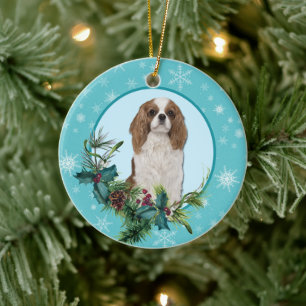 Cavalier King Charles Evergreen Blue Snowflake Keramisch Ornament