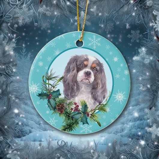 Cavalier King Charles Evergreen Blue Snowflake Keramisch Ornament