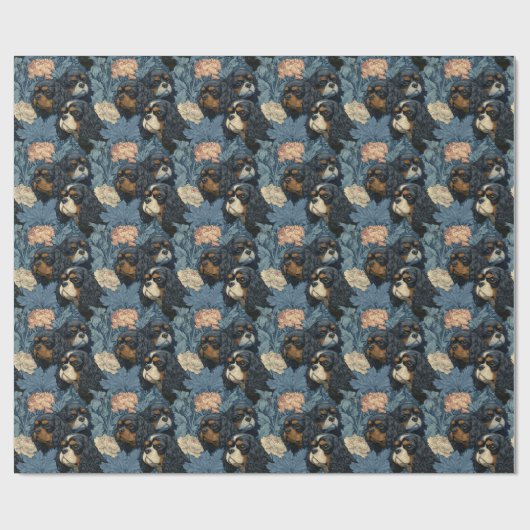 Cavalier King Charles Floral Blue Design Cadeaupapier (Vlak)