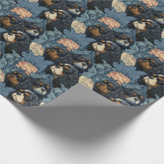 Cavalier King Charles Floral Blue Design Cadeaupapier (Hoek)