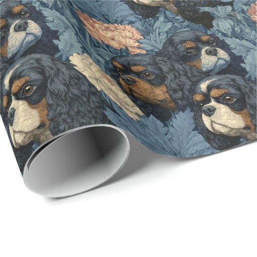 Cavalier King Charles Floral Blue Design Cadeaupapier (Rol Hoek)