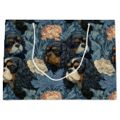 Cavalier King Charles Floral Blue Design Groot Cadeauzakje (Voorkant)