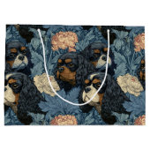 Cavalier King Charles Floral Blue Design Groot Cadeauzakje (Achterkant)