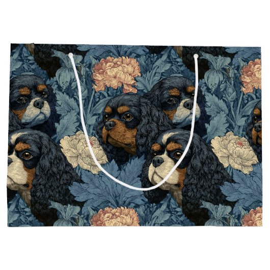 Cavalier King Charles Floral Blue Design Groot Cadeauzakje (Achterkant)