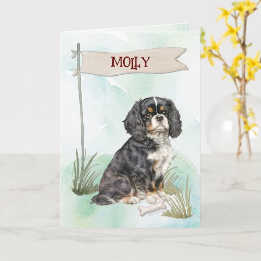 Cavalier King Charles Gefeliciteerd met nieuwe hon Kaart (Gele Bloem)