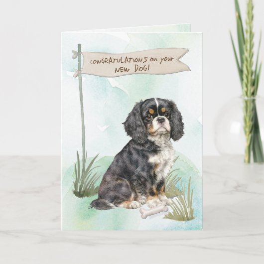 Cavalier King Charles Gefeliciteerd Nieuwe Hond Kaart (Voorkant)