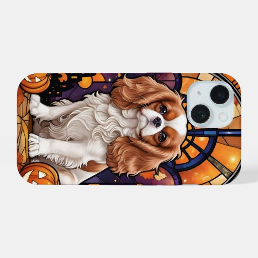 Cavalier King Charles Glas in lood Halloween Herfs iPhone 15 Case (Achterkant horizontaal)