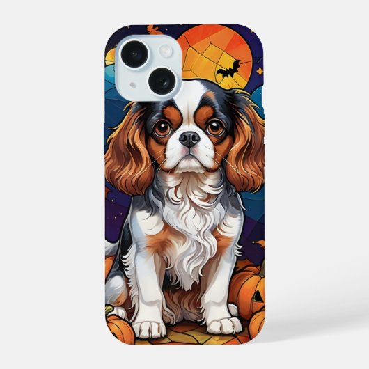 Cavalier King Charles Glas in lood Halloween iPhone 15 Case (Achterkant)