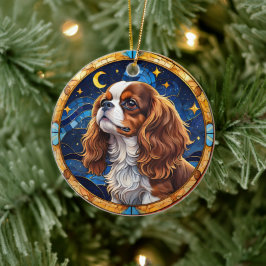 Cavalier King Charles Glas in lood Night Sky Moon Keramisch Ornament
