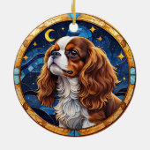 Cavalier King Charles Glas in lood Night Sky Moon Keramisch Ornament (Achterkant)