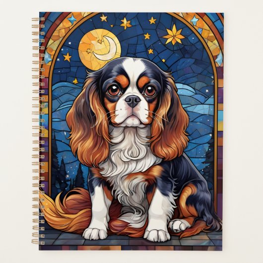 Cavalier King Charles Glas in lood Night Sky Moon Planner (Voorkant)