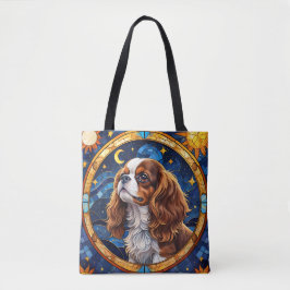 Cavalier King Charles Glas in lood Night Sky Moon Tote Bag