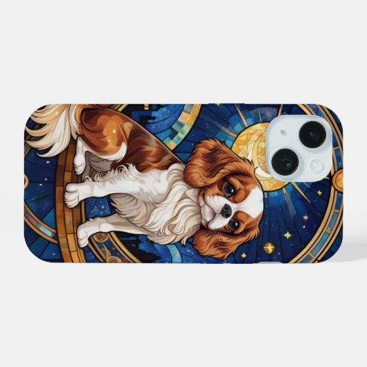 Cavalier King Charles Glas in lood Sky Stars iPhone 15 Case (Achterkant horizontaal)