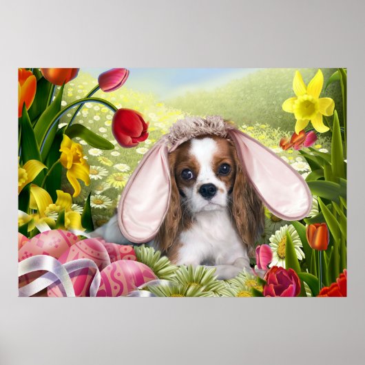 Cavalier King Charles Happy Easter Art Poster (Voorkant)