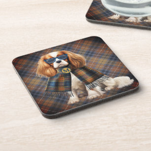 Cavalier King Charles Hond en Geruite Monogram Bier Onderzetter