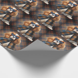Cavalier King Charles-hond en geruite monogram Cadeaupapier