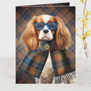 Cavalier King Charles Hond en Geruite Monogram Kaart