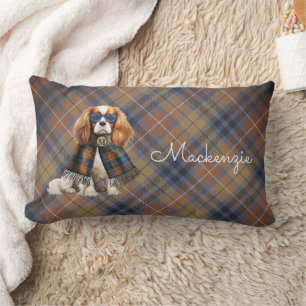 Cavalier King Charles-hond en geruite monogram Kussen