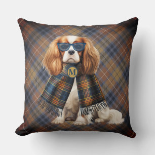 Cavalier King Charles hond en geruite monogram Kussen