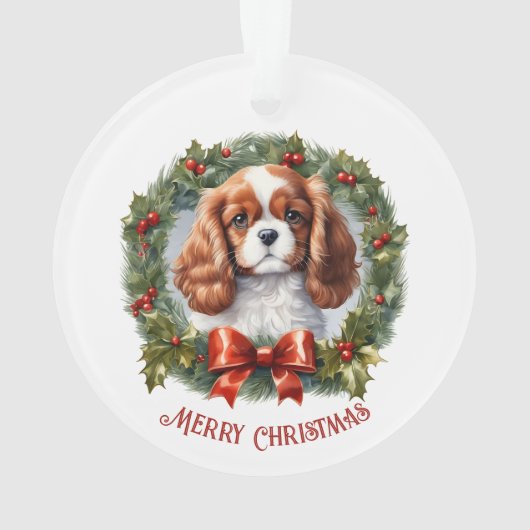 Cavalier King Charles Hondenpuppy Naam Kerstmis Ornament (achterkant)