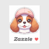 Cavalier king charles hoofd met roze pet sticker (Vel)