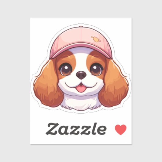 Cavalier king charles hoofd met roze pet sticker (Vel)