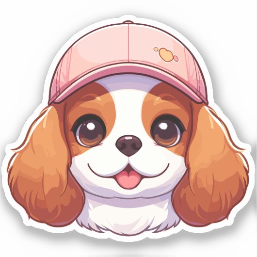 Cavalier king charles hoofd met roze pet sticker (Voorkant)