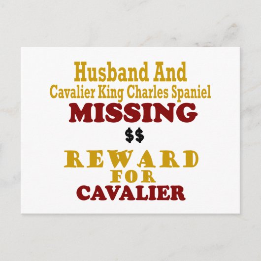Cavalier King Charles & Husband Missing Reward Briefkaart (Voorkant)