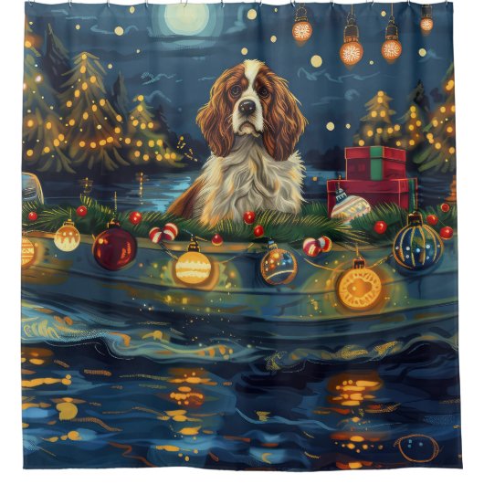 Cavalier King Charles Kerst Feestelijke reis Douchegordijn (Voorkant)