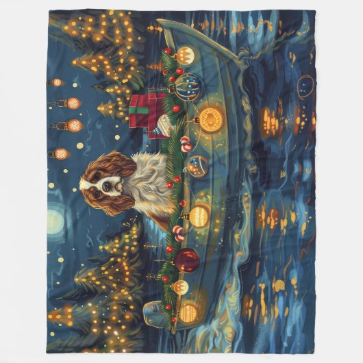 Cavalier King Charles Kerst Feestelijke reis Fleece Deken (Voorkant)