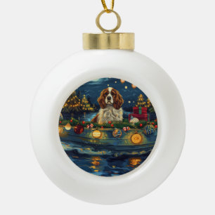 Cavalier King Charles Kerst Feestelijke reis Keramische Bal Ornament
