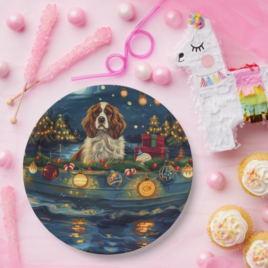 Cavalier King Charles Kerst Feestelijke reis Papieren Bordje (Feest)