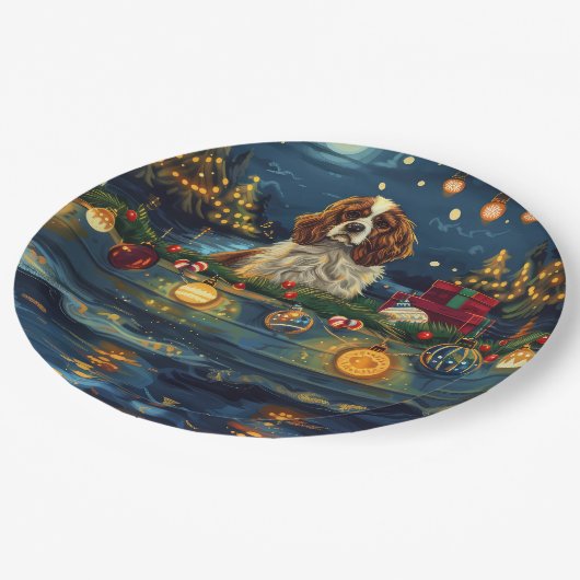 Cavalier King Charles Kerst Feestelijke reis Papieren Bordje (Gekanteld)