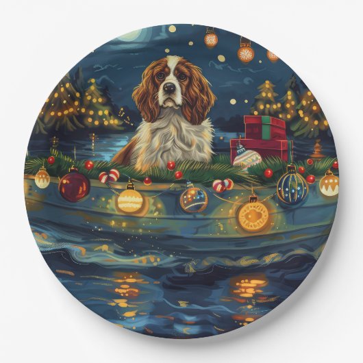 Cavalier King Charles Kerst Feestelijke reis Papieren Bordje (Voorkant)