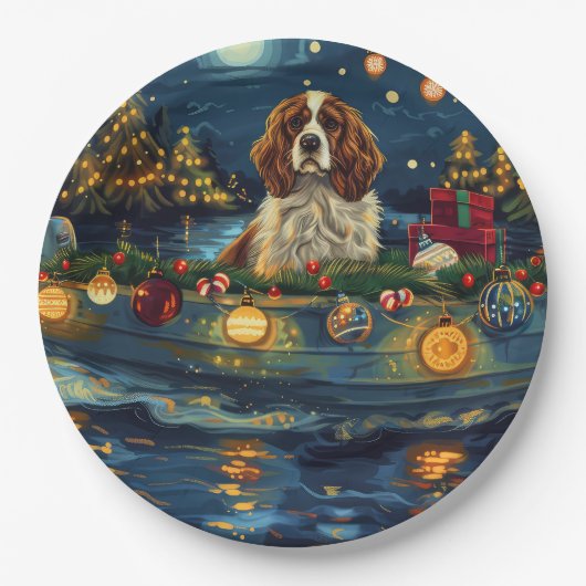 Cavalier King Charles Kerst Feestelijke reis Papieren Bordje (Voorkant)