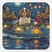Cavalier King Charles Kerst Feestelijke reis Vierkante Sticker (Voorkant)