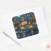 Cavalier King Charles Kerst Feestelijke reis Vierkante Sticker (Envelop)