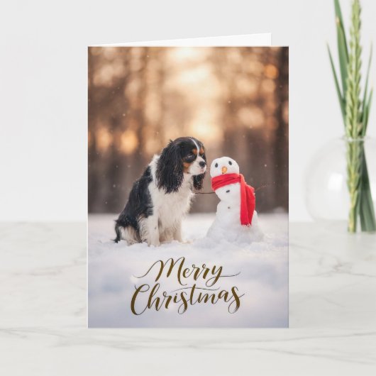 Cavalier King Charles Kerstman van Sneeuw Feestdagen Kaart (Voorkant)
