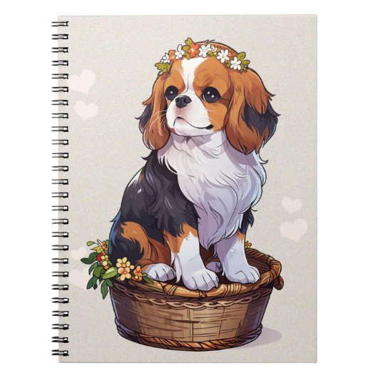 Cavalier King Charles mand met bloemkroon Notitieboek (Voorkant)